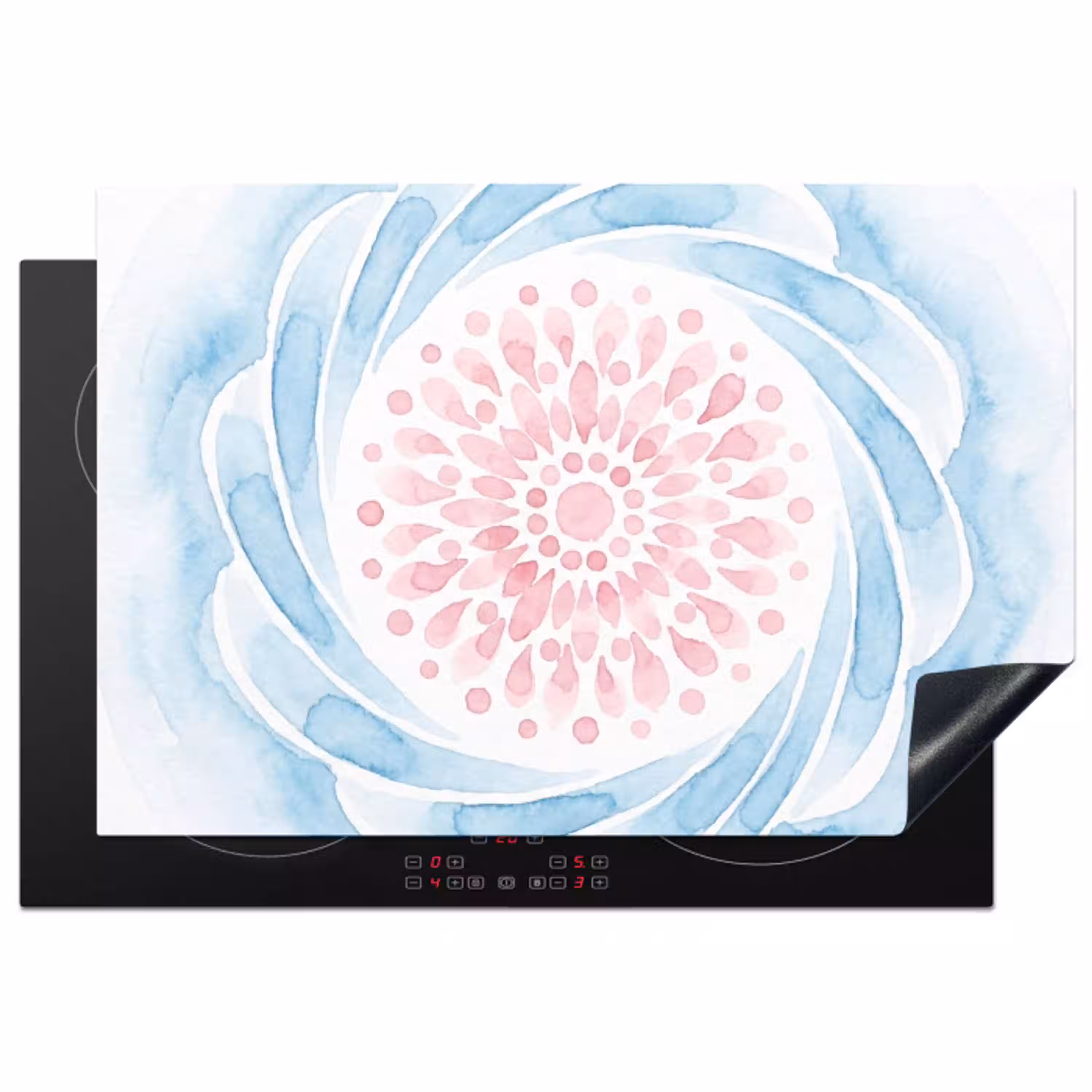 Abstract - Bloemvorm - Aquarel - Roze - Blauw Inductie beschermer vinyl 3mm klein -3d