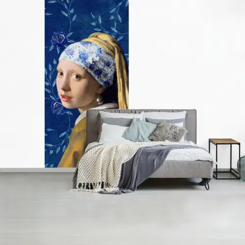 Meisje met de parel - Delfts blauw - Vermeer - Bloemen - Schilderij - Oude meesters fotobehang vinyl groot -slaapkamer