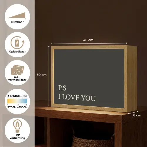 Zwart - Minimalistisch - Valentijn Light Box met batterij (Wandlamp) middel -USP_websiteoverzichtNL
