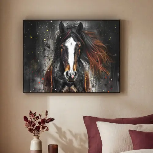 Paard - Dieren - Zwart - Luxe - Modern Textielframe zwart klein -sfeer1