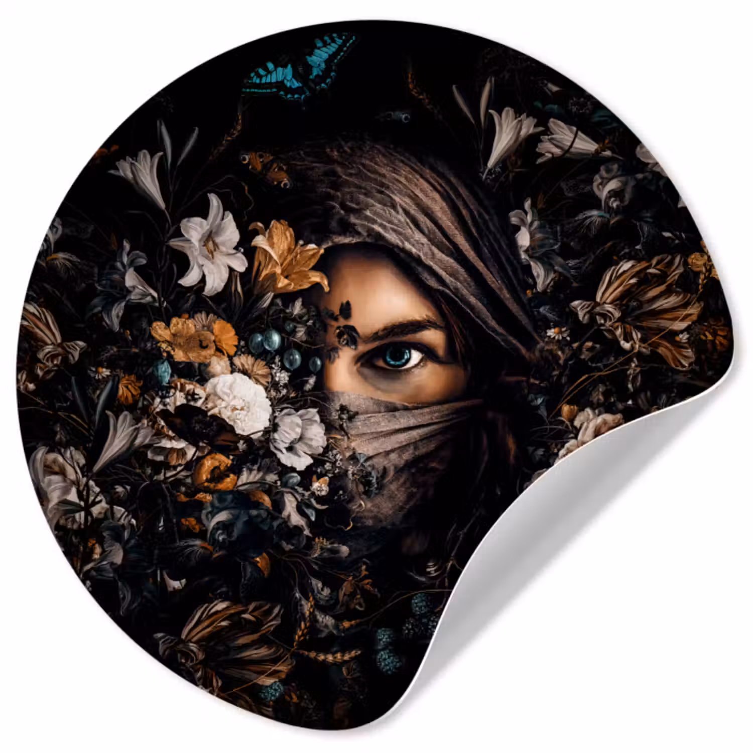 Behangcirkel - Vrouw - Luxe - Bloemen - Vlinder - Portret