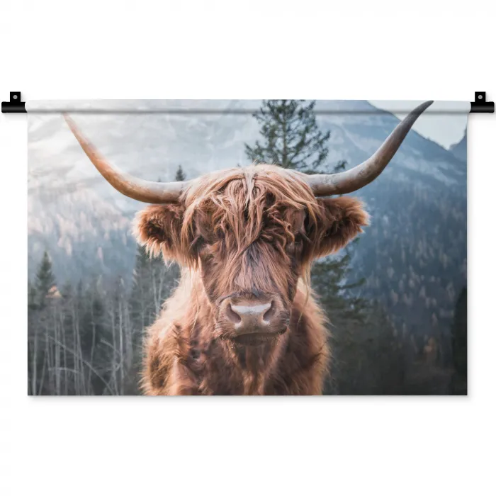 Schotse hooglander - Koe - Dieren - Berg - Natuur Wandkleed katoen klein -zz3d