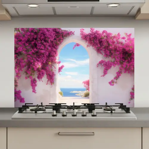Zee - Roze - Bloemen - Poort keuken achterwand spatscherm klein -3d_website