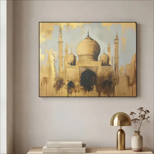 Moskee - Goud - Arabisch - Ramadan - Islamitische Textielframe zwart klein -sfeer2