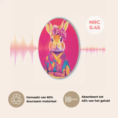 Konijn - Bloemen - Kleurrijk - Kimono Akoestische PET Vilt - Rond klein -USP_NL