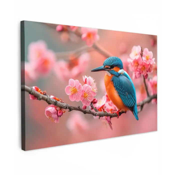 IJsvogel tussen Kersenbloesems Tuinposter op houten frame 2 cm dik klein -3d