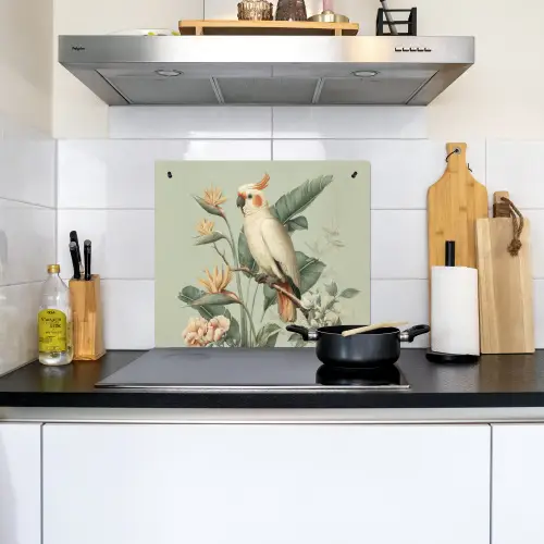 Gele kuifkaketoe - paradijsvogelbloemen - Groen Inductie beschemer met haakjes middel -sfeer2