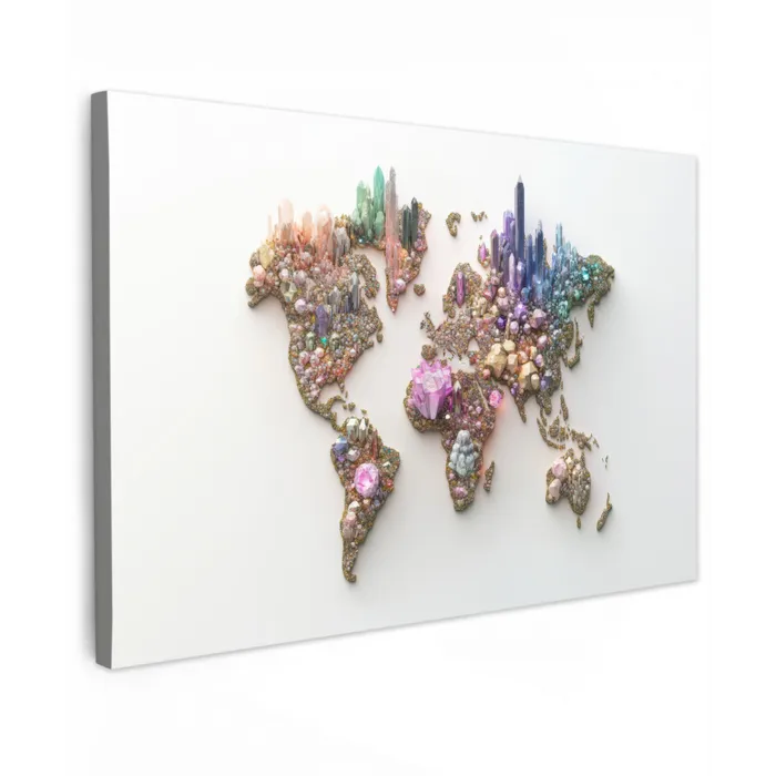 Wereldkaart - Kristallen - Unieke tinten canvas 2cm klein -z3d