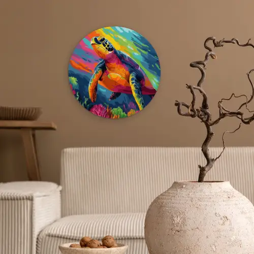 Koraal - Schildpad - Abstract - Water Wandcirkel plexiglas klein -sfeer1