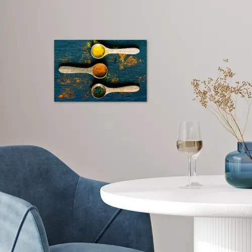 Specerijen - Lepel - Kruiden - Bruin - Geel - Groen poster papier klein -sfeer3