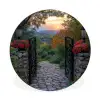 Landschap - Hek - Pad - Zonsondergang - Natuur Wandcirkel aluminium klein -3d