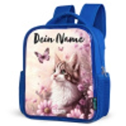 Kitten - Vlinders - Paars - Bloemen Kinderrugzak - Blauw middel -schuin