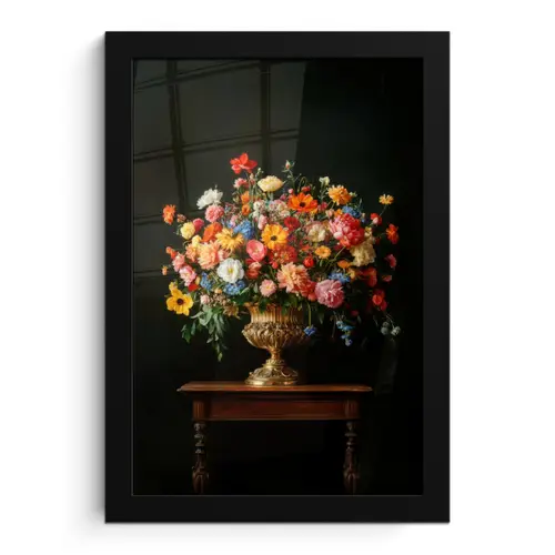 Goud - Bloemen - Kleuren - Vaas fotolijst zwart zonder passe partout klein -3d