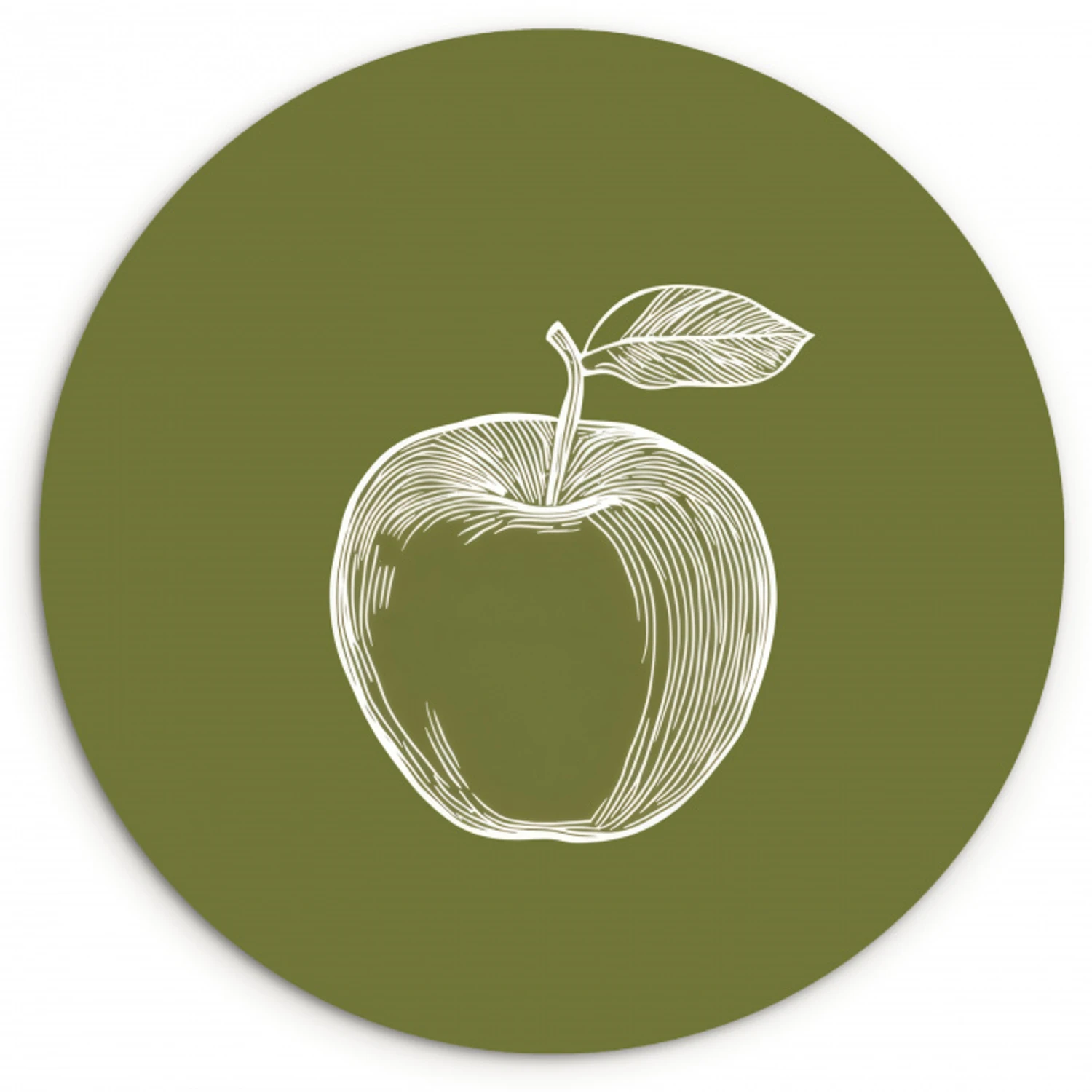 Lijntekening - Appel - Olijfgroen - Blaadje KitchenYeah - Keuken - Wandcirkel Forex klein -3d