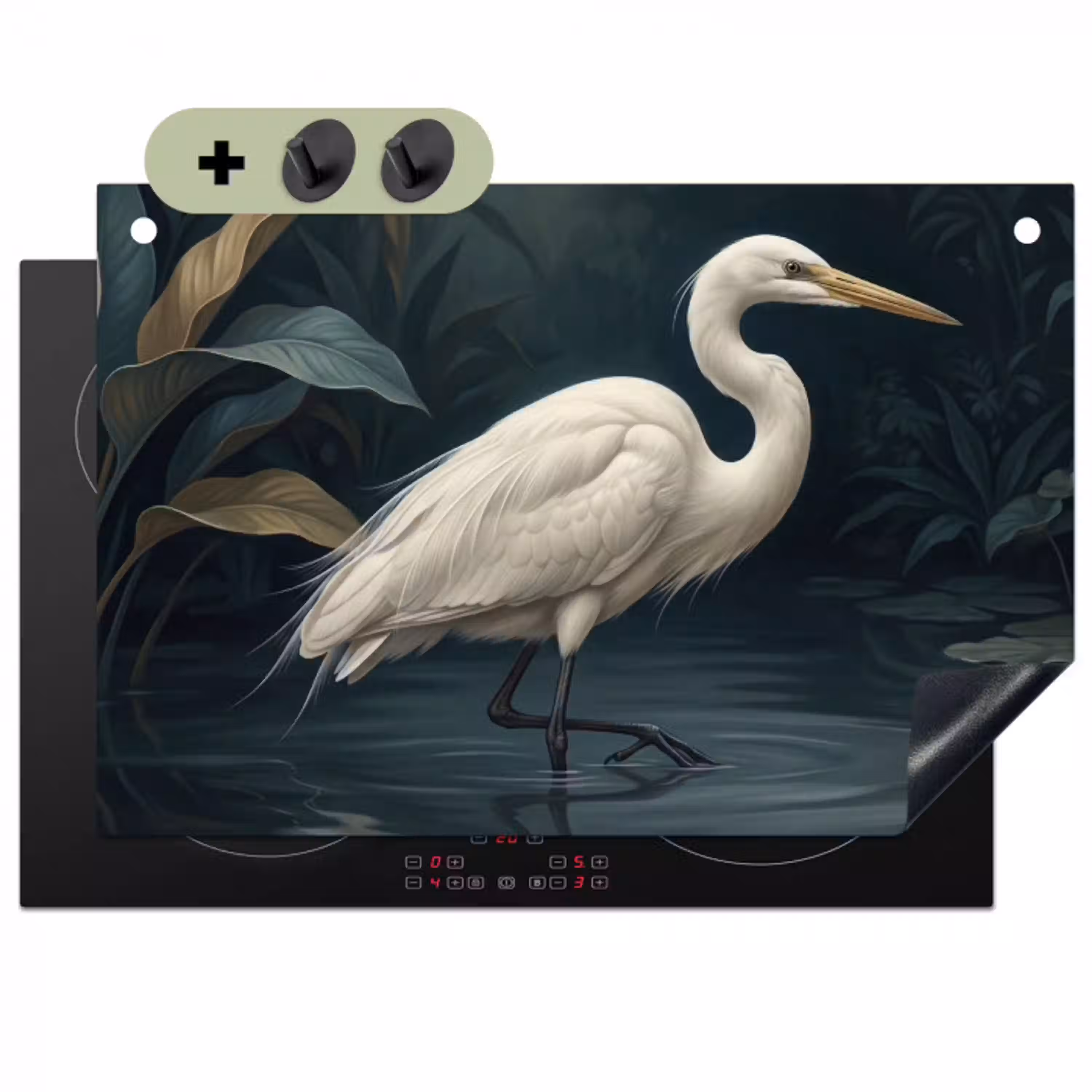 Reiger - Water - Natuur - Modern - Wit Inductie beschemer met haakjes klein -3d