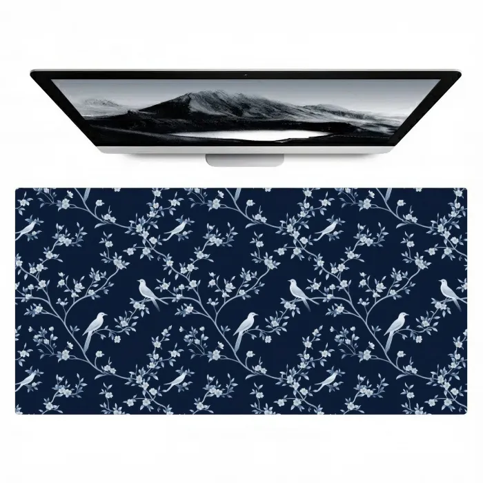 Grafisch - Bloesemtak - Blauw Muismat XXL klein 681 -zzz3d
