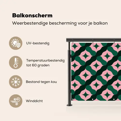Groen - Roze - Retro - Sterren Balkonbeschermer Duitsland klein 596 -specs_NL