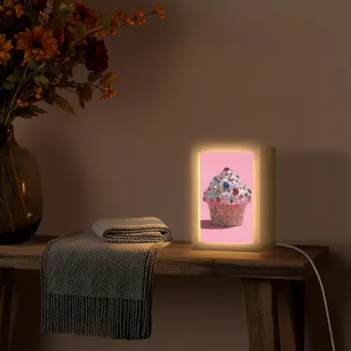 Cupcake - Kleurrijk - Edelstenen Light Box met kabel (Tafellamp) klein -sfeer4