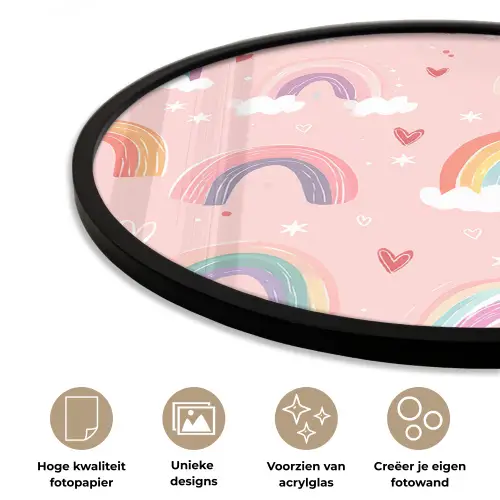 Regenboog - Patroon - Pastel - Handgetekend Fotolijst rond zonder passe partout klein -closeup_NL