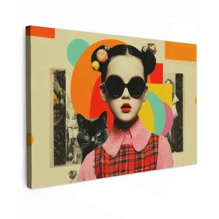 Meisje - Zonnebril - Kat - Retro canvas 2cm klein -z3d