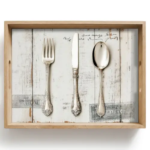 Zilver - Bestek - Hout Dienblad Rechthoek middel -z3d_shopping