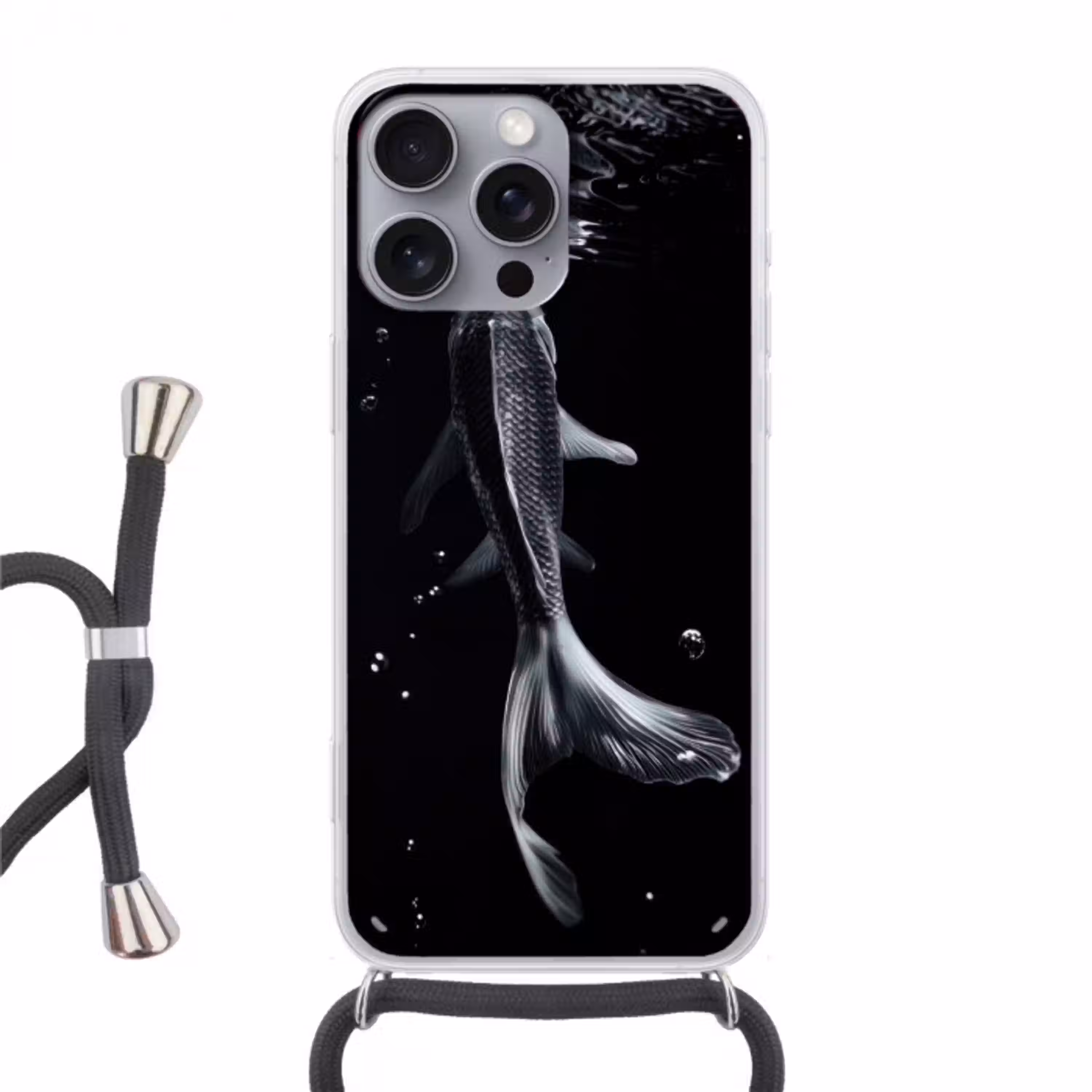 Koi - Vissen - Water - Zwart Hoesje iPhone 16 Pro Max met koord klein -3d