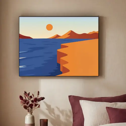 Landschap - Bergen - Zon - Zee Textielframe zwart klein -sfeer1