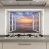 Doorkijk - Zee - Strand - Zonsondergang - Blauw keuken achterwand spatscherm klein -3d_website