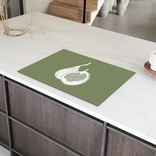 Vijgen - Minimalistisch - Getekend - Mosgroen Inductie beschermer vinyl 3mm klein -sfeer8