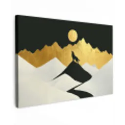 Wolf - Bergen - Maan - Zwart Tuinposter op houten frame 2 cm dik klein -3d
