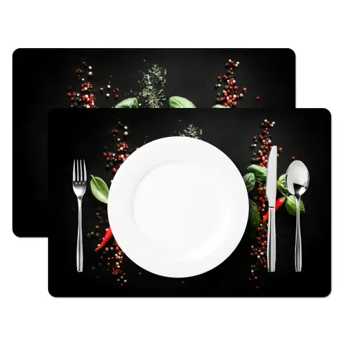 Chilipepers - Basilicum - Blaadjes - Rood Placemat vinyl groot -zzsfeer2_Kitchenyeah-website
