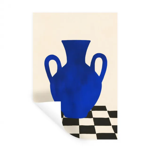 Vaas - Blauw - Geblokt - Modern Muursticker klein -3d