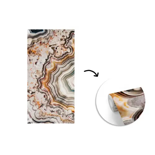 Binnenkant van een geode uit de natuur met groene en oranje kleuren fotobehang vinyl groot -3d