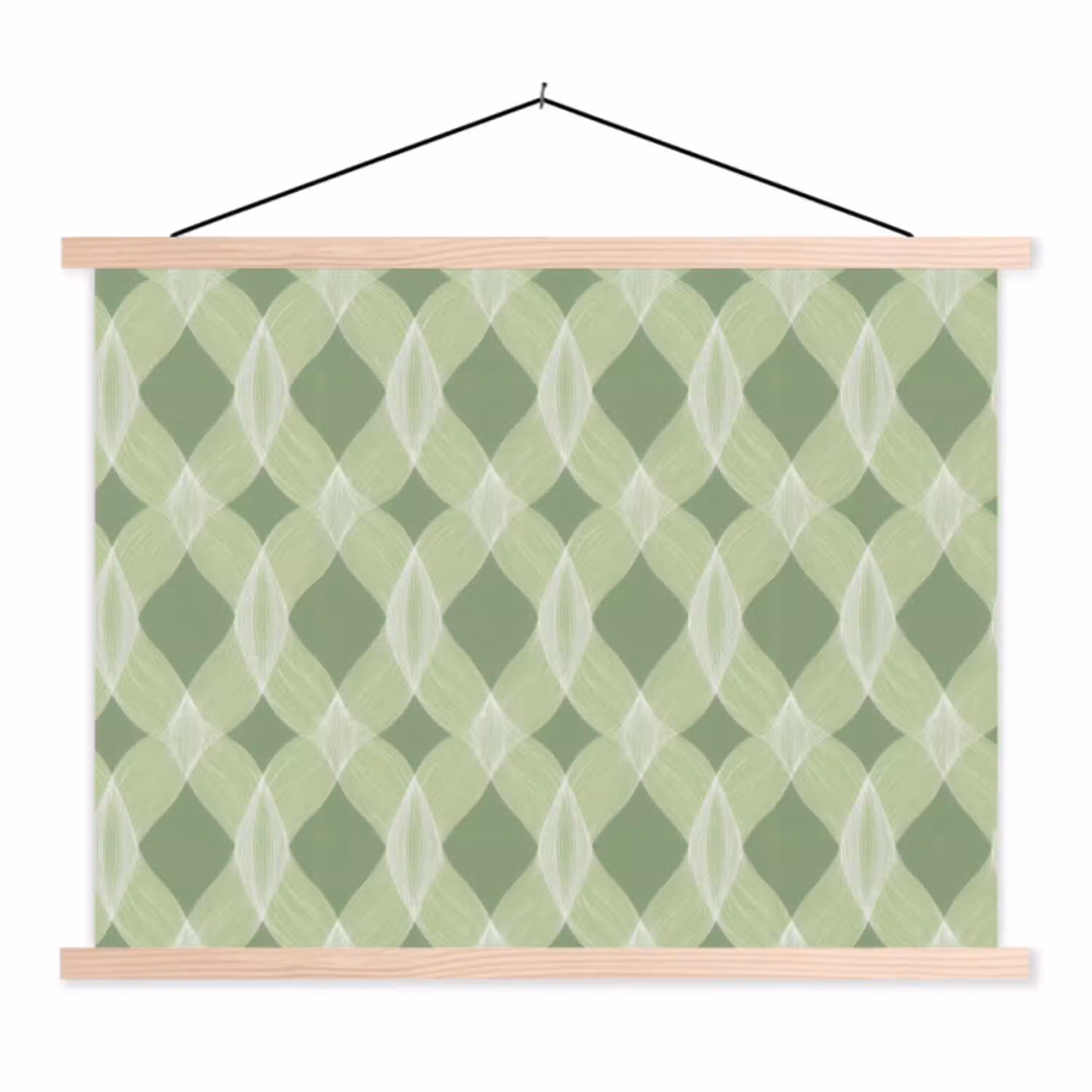 Saliegroen - Geometrisch - Organisch - Traliewerk - Patroon textielposter latten blank klein 122 -3d