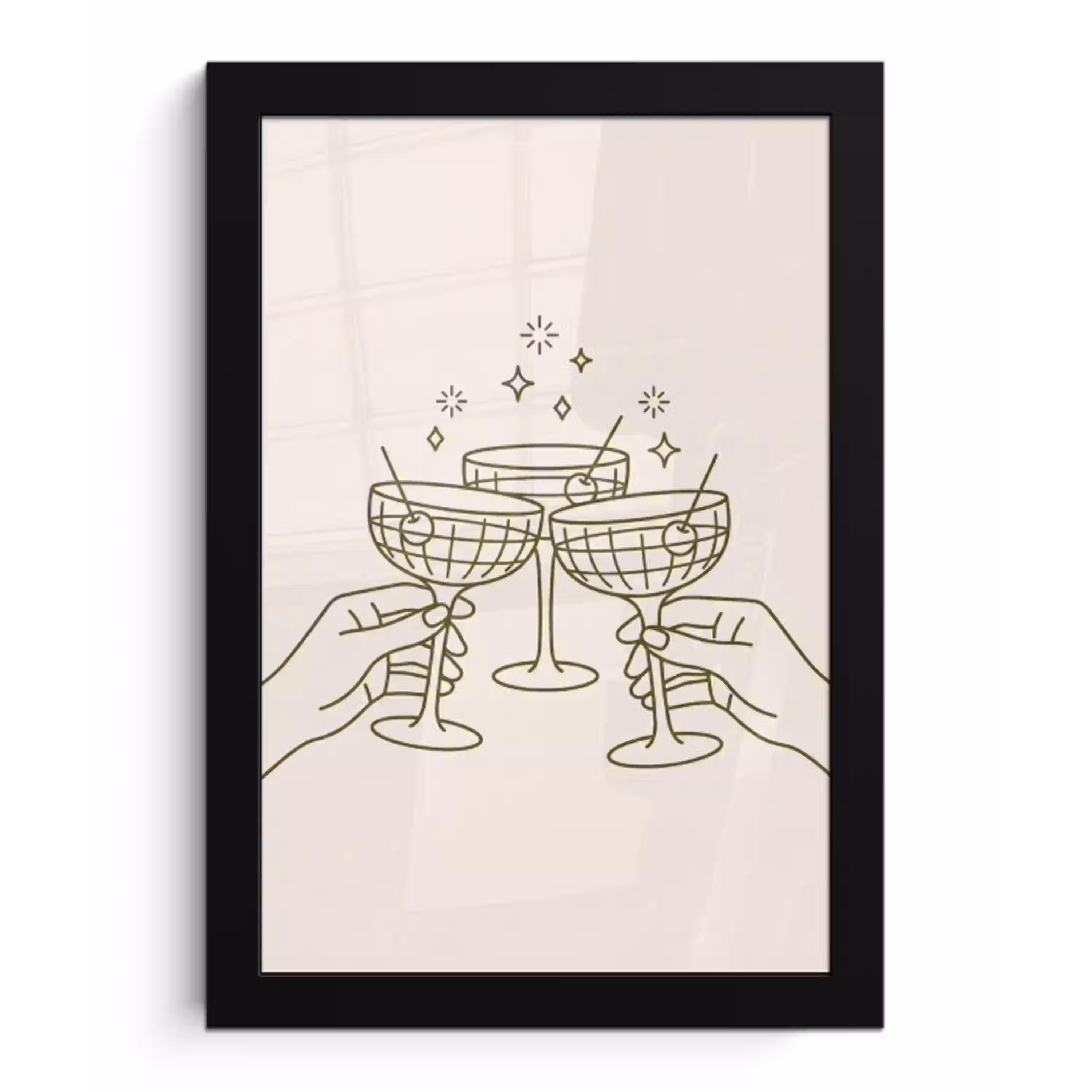 Drankjes - Feest - Proosten - Minimalistisch - Groen fotolijst zwart zonder passe partout klein -3d