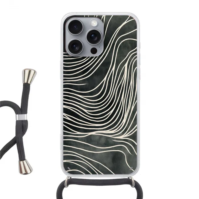 Lijnen - Patroon - Abstract - Wit Hoesje iPhone 16 Pro Max met koord klein -3d