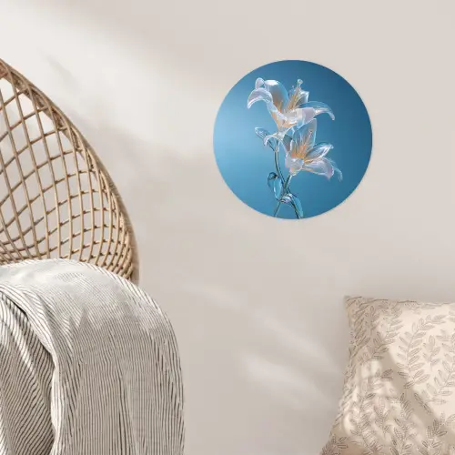 Lelies - Blauw - Glazen Wandcirkel behangsticker klein -sfeer4