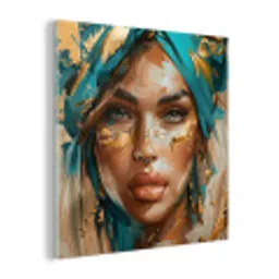 Vrouw - Portret - Goud - Luxe - Blauw plexiglas 5mm klein -z3d
