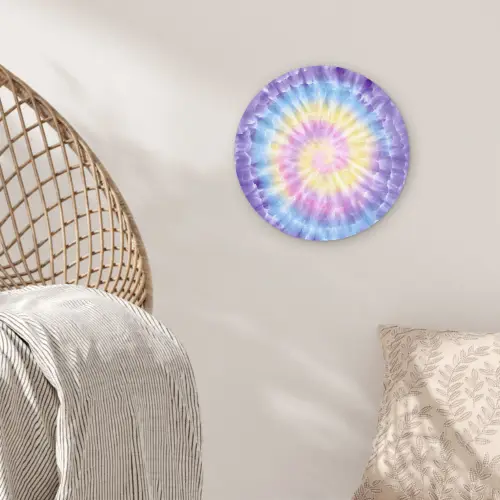 Spiraal - Tie dye - Pasteltinten Wandcirkel kunststof plaat 5mm dik klein -sfeer5