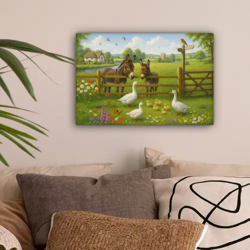 Ezels - Ganzen - Kleurrijk canvas 2cm klein -sfeer1