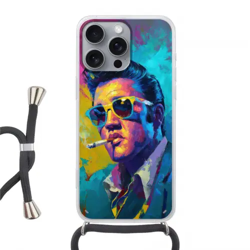 Portret - Sigaret - Kleurrijk - Bril Hoesje iPhone 16 Pro Max met koord klein -3d