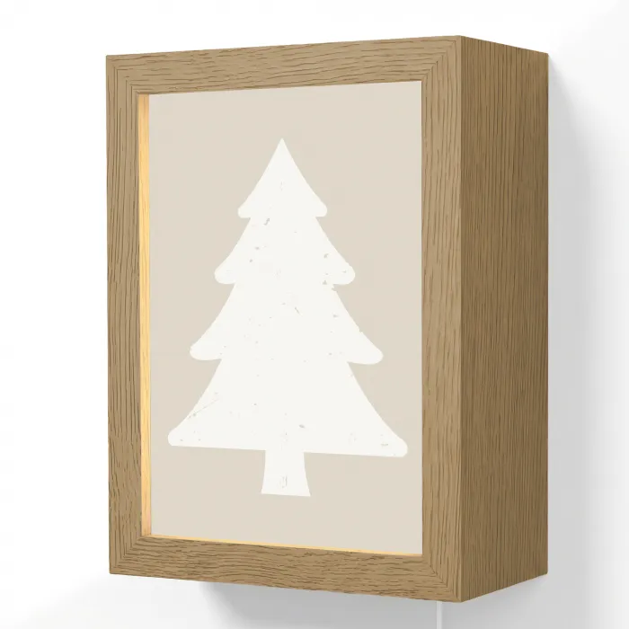 Japandi - Kerstboom - Beige - Kerstversiering Light Box met kabel (Wandlamp) klein -3d