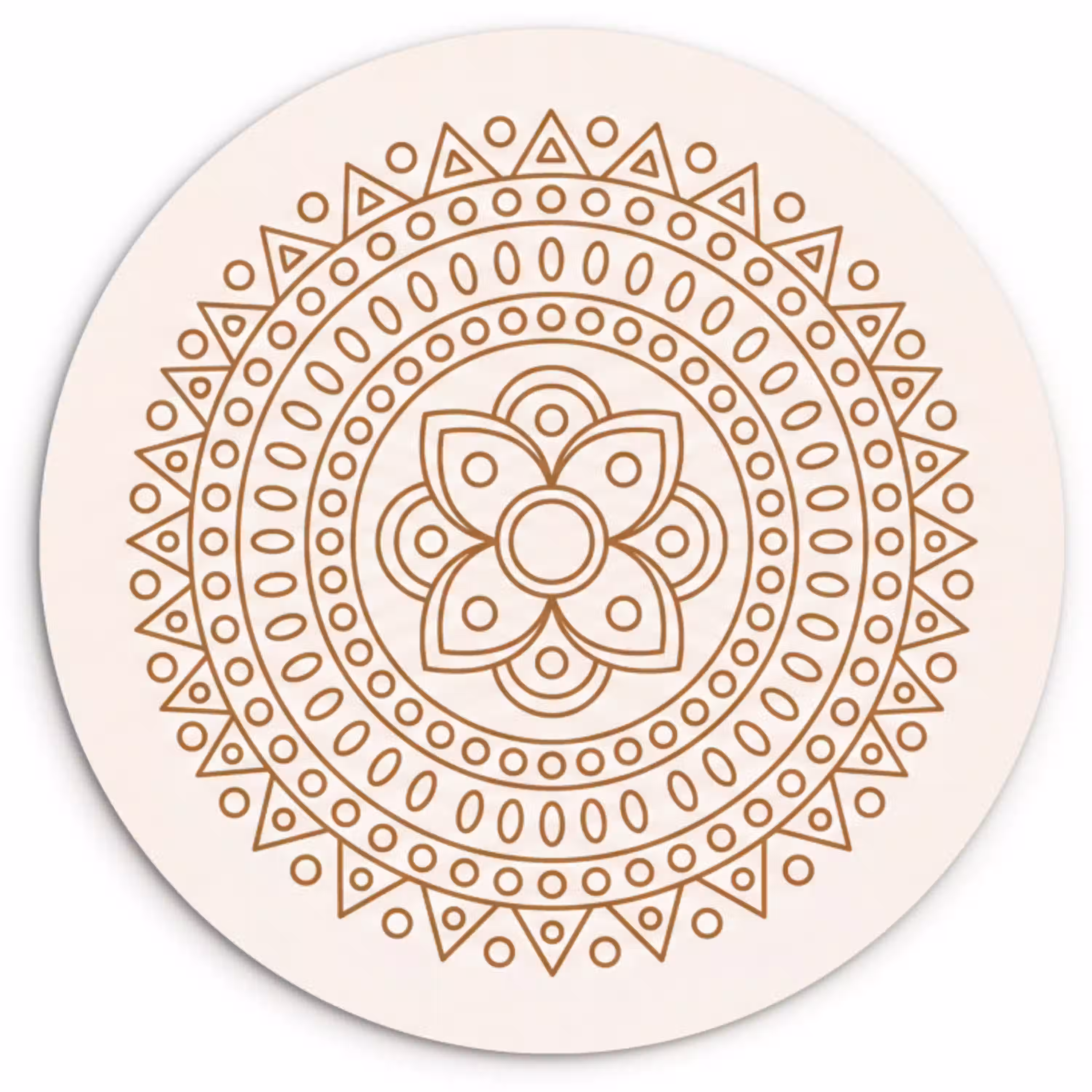 Mandala - Geometrisch - Abstract - Oosters - Bruin Wandcirkel kunststof plaat 5mm dik klein -3d