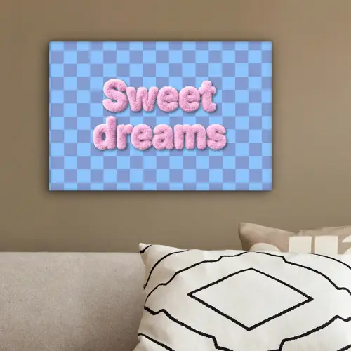Sweet dreams - Vierkanten - Roze - Blauw canvas 2cm klein -sfeer3