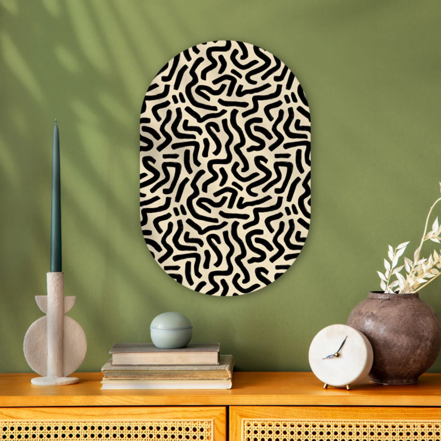 Abstract - Lijnen - Zwart Wandcirkel Ovaal Forex klein 630 -sfeer2