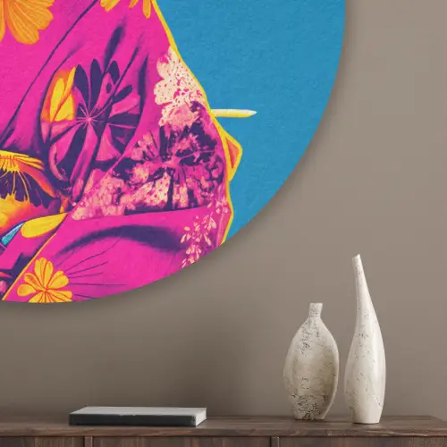 Muis - Kimono - Bloemen - Blauw Akoestische PET Vilt - Rond klein -sfeer5_closeup