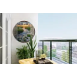 Doorkijk - Landschap - Raam - Water - Zonsondergang Wandcirkel tuinposter met ringen klein -buiten1