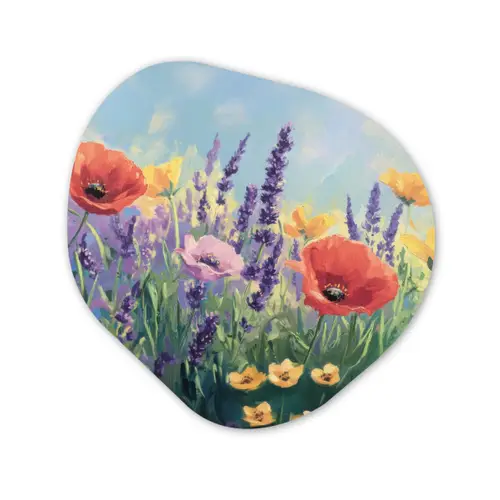 Weide - Bloemen - Kleurrijk Wandcirkel Organisch Aluminium middel -3d