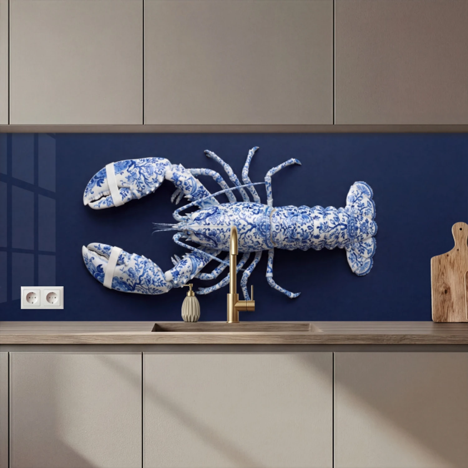 Kreeft - Porselein - Delfts - Blauw keuken achterwand 2 middel zz_3dshopping