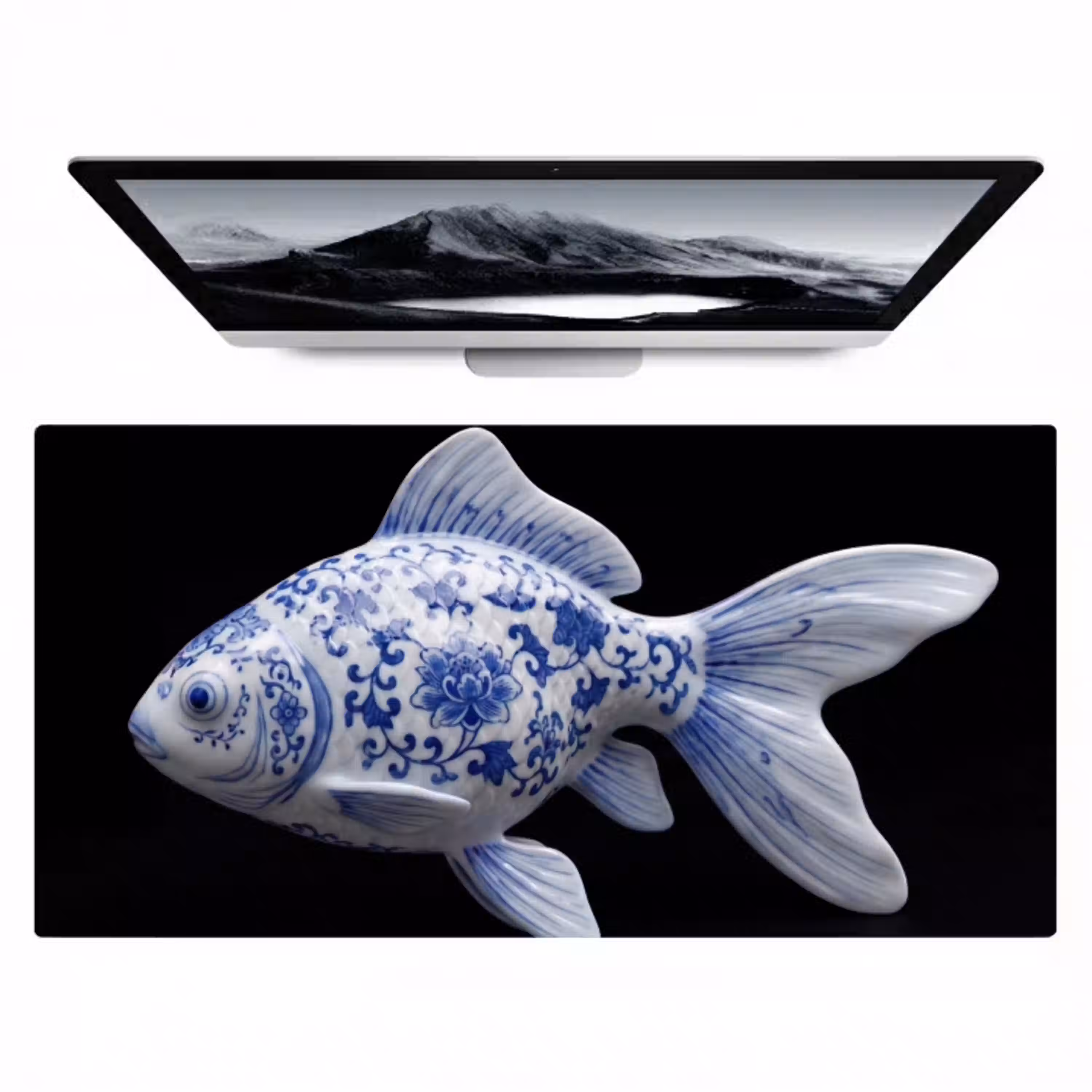 Porselein - Goudvis - Delfts - Blauw Muismat XXL klein -zzz3d